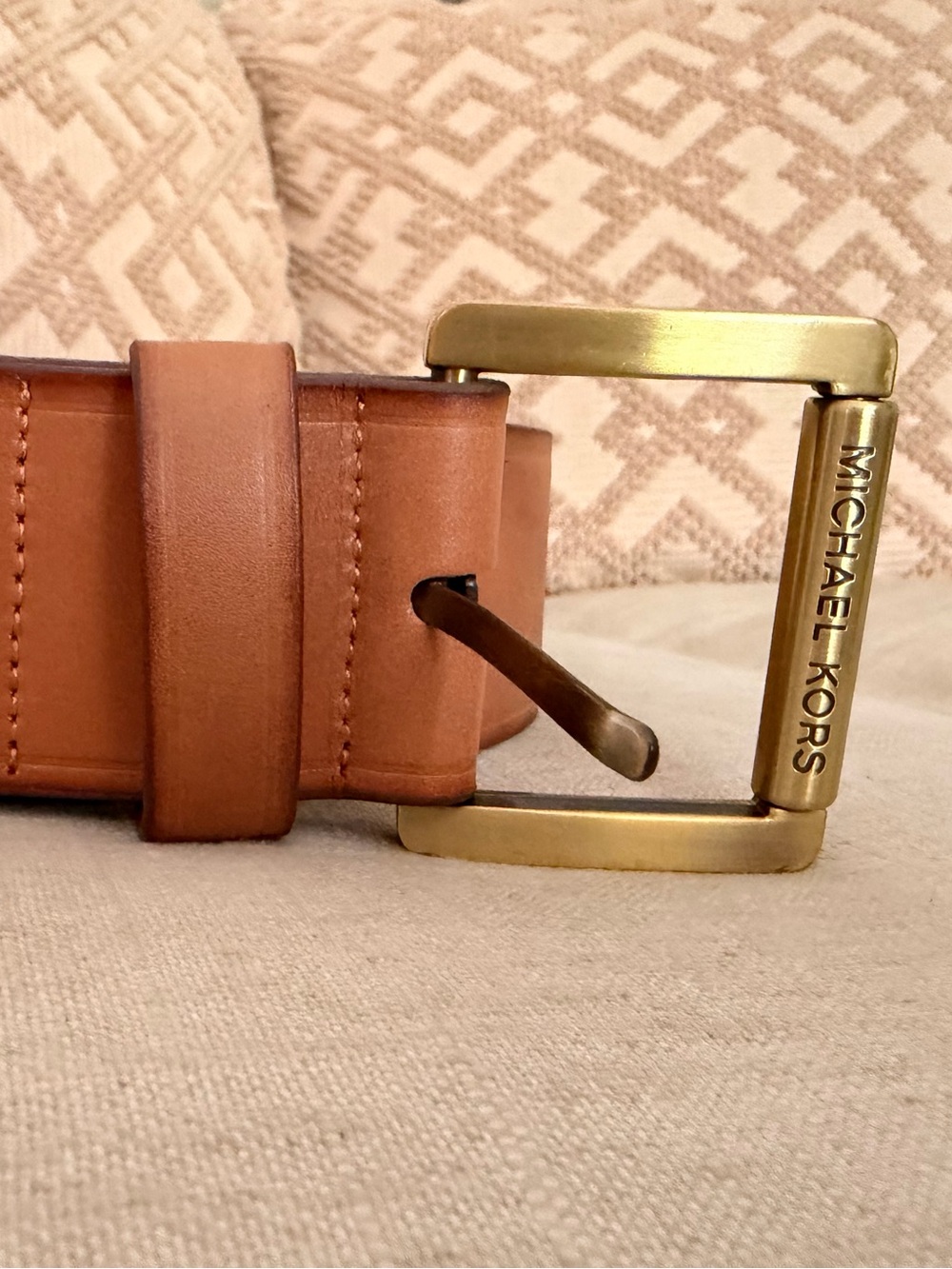 Michael Kors Brown Leather Belt with Gold-Tone Logo Buckle